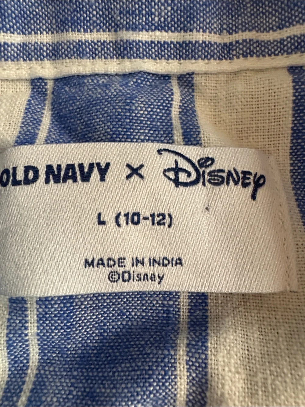 Old Navy Disney Blue and White Striped Short-Sleeve Button-Down Shirt